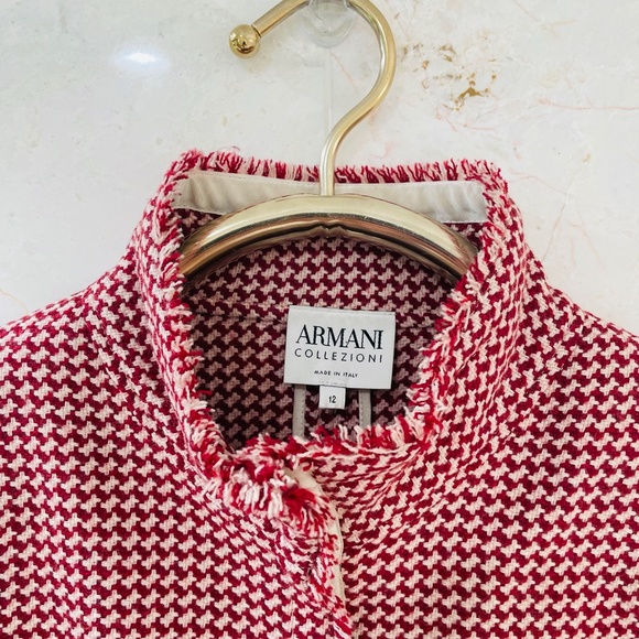 ARMANI {12} Jacket Cropped Dark Red Cream Fringe - Picture 5 of 14
